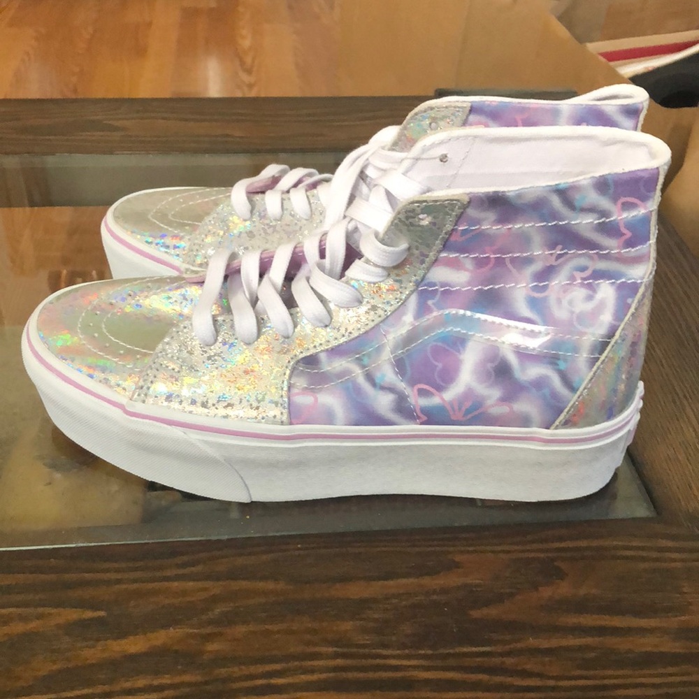 Vans High Top Sneakers in Iridescent Silver and Lavender